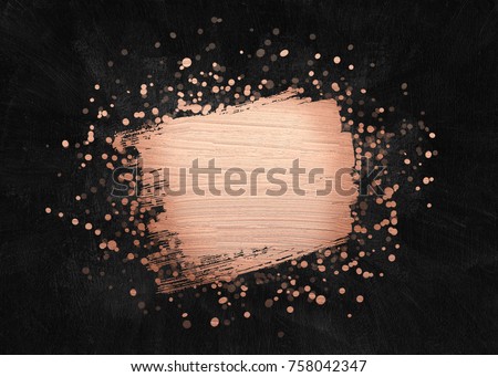 Luxury rose gold gift card. Golden banner for your text on dark background. Postcard template.