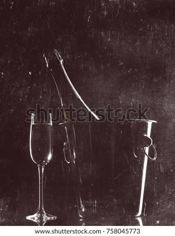 Champagne glasses set on black background