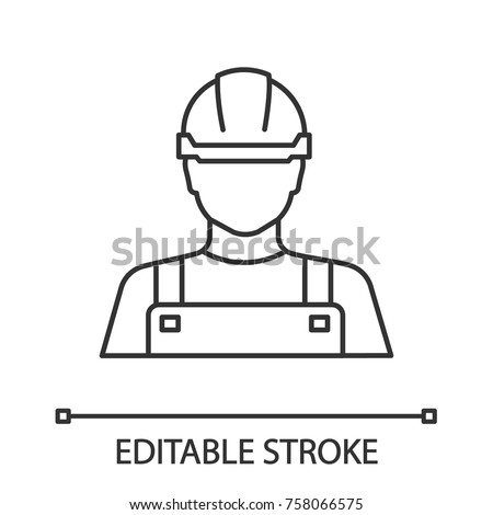 Builder linear icon. Construction worker. Thin line illustration. Contour symbol. Vector isolated outline drawing. Editable stroke Royalty-Free Stock Photo #758066575