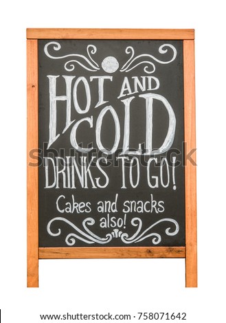 Isolated Rustic Cafe Sign Advertising Hot And Cold Drinks, Cakes and Snacks