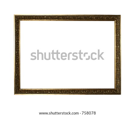 Large golden landscape frame isolated on white background with clipping path for easy masking