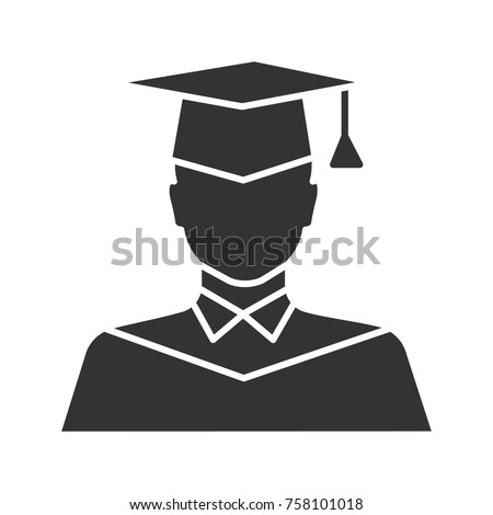 Graduate student glyph icon. Person in academic dress. Silhouette symbol. Negative space. Vector isolated illustration