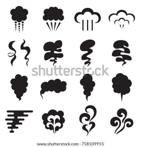 Steam icons. Collection of black symbols isolated on a white background. Vector illustration