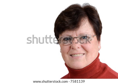 Portrait from a senior woman. Picture made in a studio. Full isolated