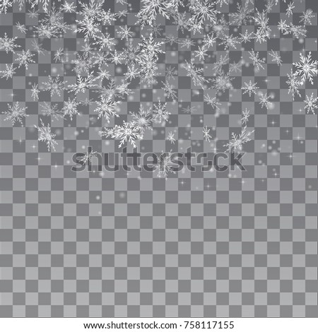 Falling snow on a transparent background. Vector illustration 10 EPS. Abstract snowflake background. Fall of snow.