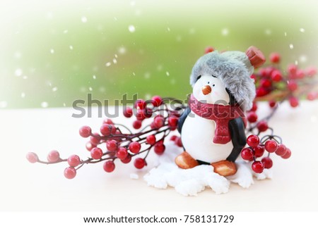 Penguin Christmas decoration  winter background