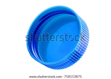 Plastic bottle caps isolated against a white background. of blue color Royalty-Free Stock Photo #758153875
