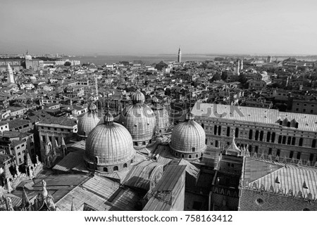 Venice,Italy. Top view from San Marco Campanile. black and white picture