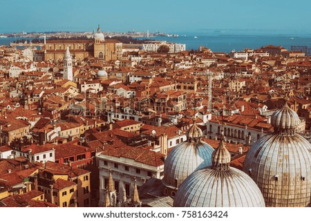 Venice,Italy. Top view from San Marco Campanile. toned picture
