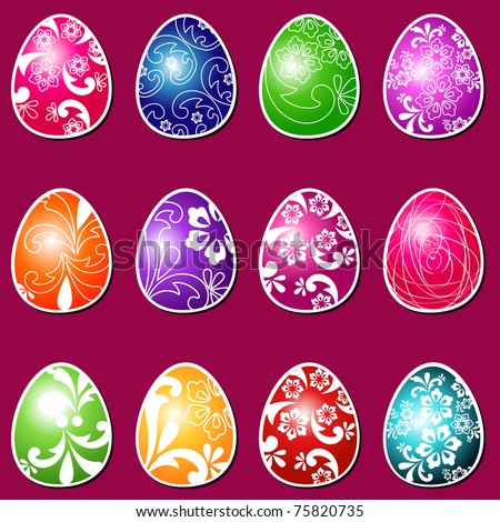 Set of beautiful floral Easter eggs stickers illustration