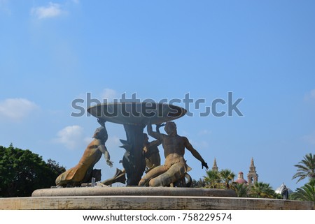 Triton Fountain in City Gate in Valletta, Malta, Europe. Date of the Picture: September 12, 2011.