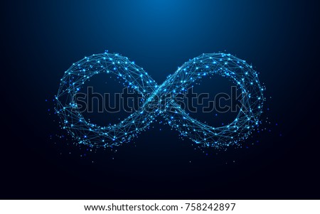 Infinity icon from lines and triangles, point connecting network on blue background. Illustration vector Royalty-Free Stock Photo #758242897