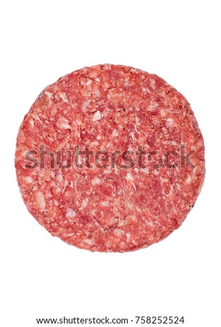 Raw fresh large beef burger isolated on white background