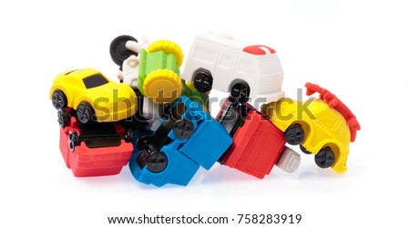 collection rubber eraser of transportation isolated on white background