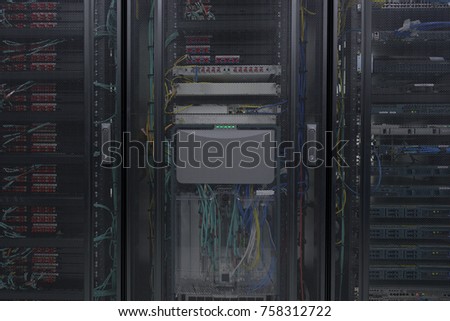 Closeup modern interior of server room in datacenter