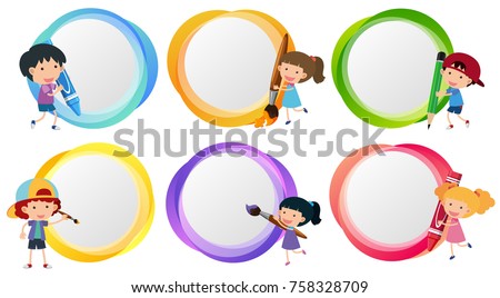 Label templates with kids coloring illustration