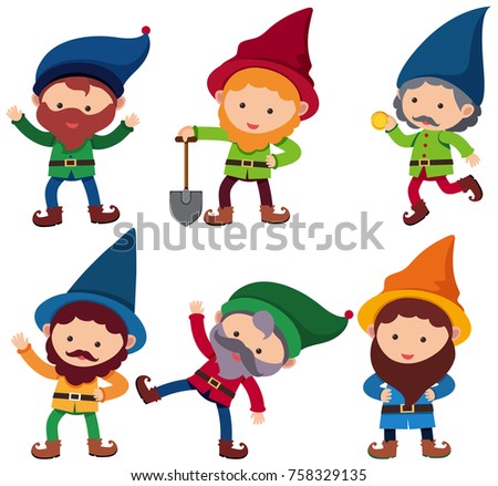 Six dwarfs with happy face illustration