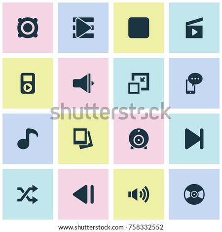 Music Icons Set With Previous, Album, Bullhorn And Other Finish Elements. Isolated Vector Illustration Music Icons.