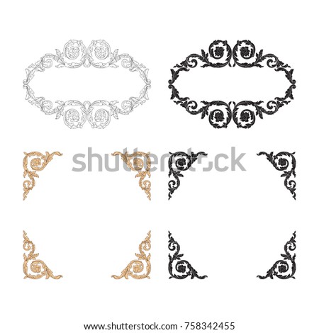 Classical baroque vector set of vintage elements for design. Decorative design element filigree calligraphy vector. You can use for wedding decoration of greeting card and laser cutting.
