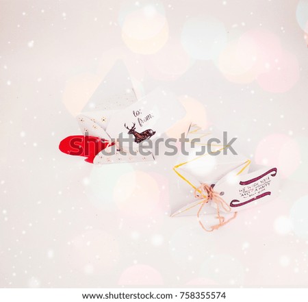 Christmas Decoration with cake slice gift boxes and Lights with colorful bokeh for best background image for Holiday invitation and banners and blogs
