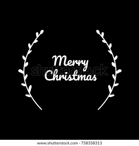 Merry Christmas wreath. Hand drawn vector illustration. Black and white.
