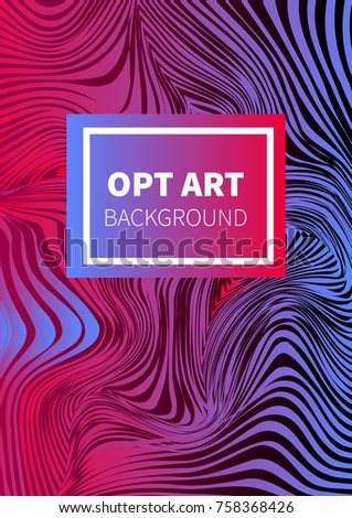 Poster in style of optical illusion. Opt art banner, flyer, template, card, invitation. Background with distorted lines. Vector illustration