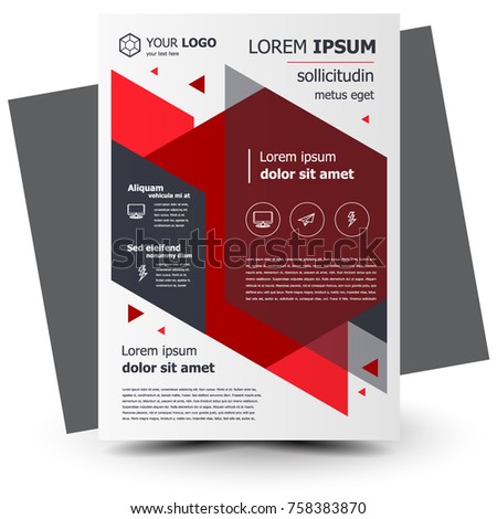 Brochure design template flyer size A4, creative leaflet, trend cover geometric red color