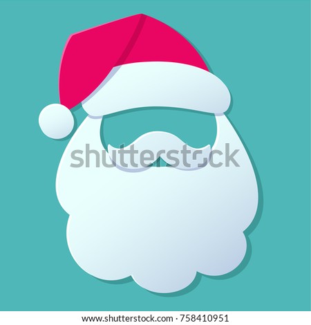 Santa Claus cartoon in paper flat style. Face Santa Claus smile. Vector illustration for retro Christmas card isolated. Merry Christmas and Happy New Year. Santa Claus hat and beard