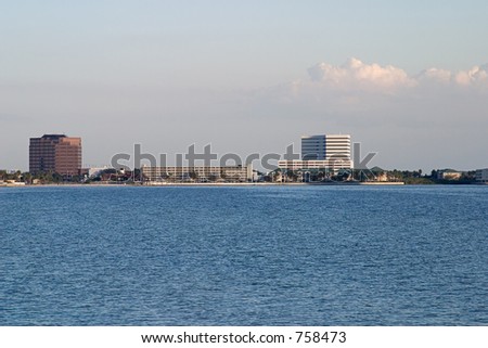 A veiw of hotels and condos along the Tampa Florida skyline.
