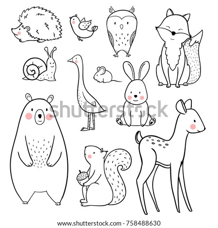 The linear vector children's illustration set of cute forest animals