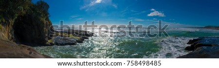 Panorama view of Muriwai Beach Royalty-Free Stock Photo #758498485