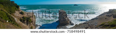 Panorama view of Muriwai Beach Royalty-Free Stock Photo #758498491