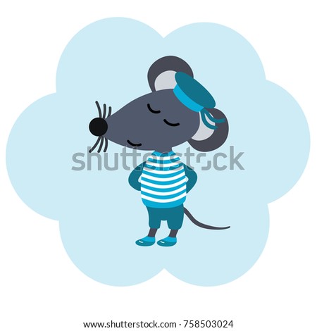Mouse ball blue, postcard, Birthday, holiday, illustration