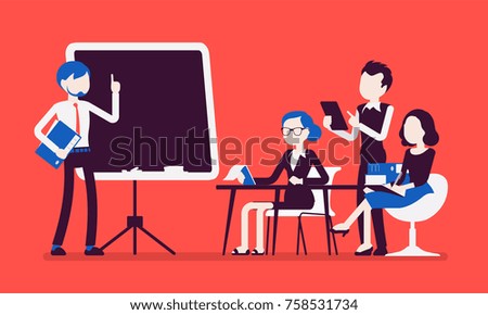 Presentation in the office. Business style vector concept illustration