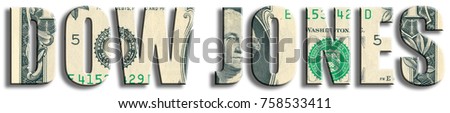 Dow Jones Industrial Average, american stock index. US Dollar texture. Royalty-Free Stock Photo #758533411
