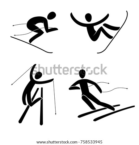 Silhouette of snowboard, snowboarder Alpine downhill skier giant slalom isolated. Winter sport games discipline. Black and white flat slyle design vector illustration.Web pictogram icon symbol