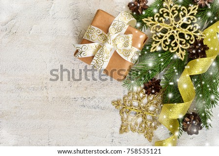 Christmas card with decor and space for text.