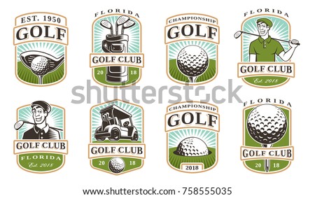 Golf vector set with vintage logos, badges, emblems on white background