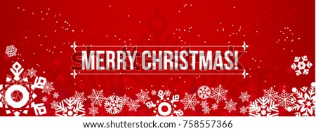 Template of a Christmas banner for websites and social networks with snowflakes on a red background. Vector illustration.