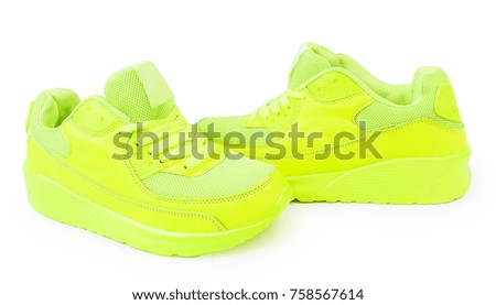light green sneakers isolated white background. sports shoes isolate