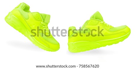 light green sneakers isolated white background. sports shoes isolate