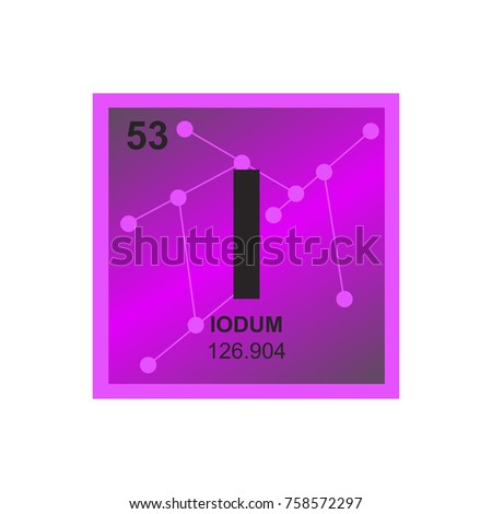 Vector symbol of Iodine from the Periodic Table of the elements on the background from connected molecules