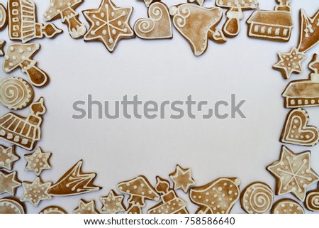 Gingerbread, Border, Christmas, Gingerbread cookies vector frame, Food dessert decoration christmas, sweet ginger and biscuit illustration