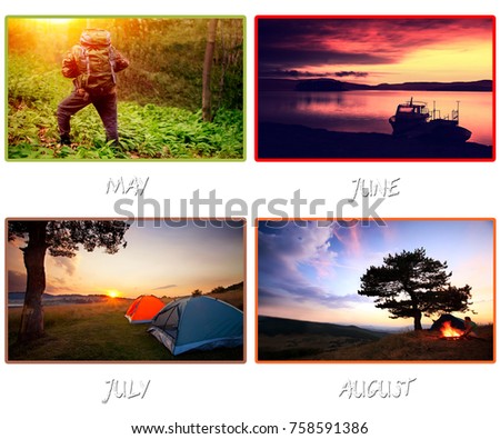 Calendar template design for first four monts of the year - May,June,July and August high resolution nature sunset and sunrice landscapes