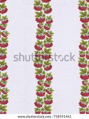 Cross-stitch. The branch of the viburnum. Seamless pattern. Decorative composition. Folklair motives.  Wallpaper. Use printed materials, signs, posters, postcards, packaging. 