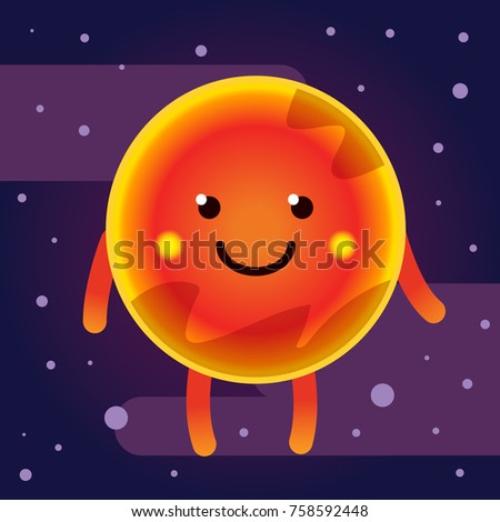 Cute vector space solar system planet: Mars. Funny character planet design