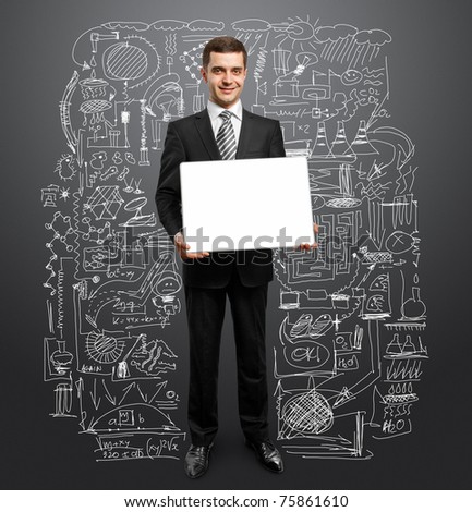 businessman holding empty write board in his hands
