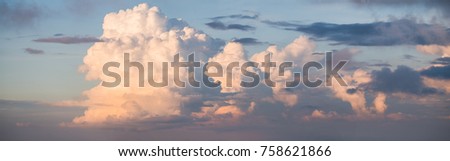 Panorama shot, Beautiful white clouds on blue sky. View from high mountain at Doi Pha Tung, Chiangrai, Thailand, Lao. Royalty-Free Stock Photo #758621866