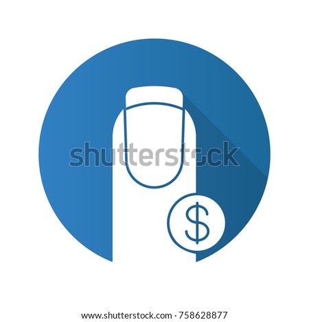 Nail salon prices flat design long shadow glyph icon. French manicure with dollar sign. Raster silhouette illustration