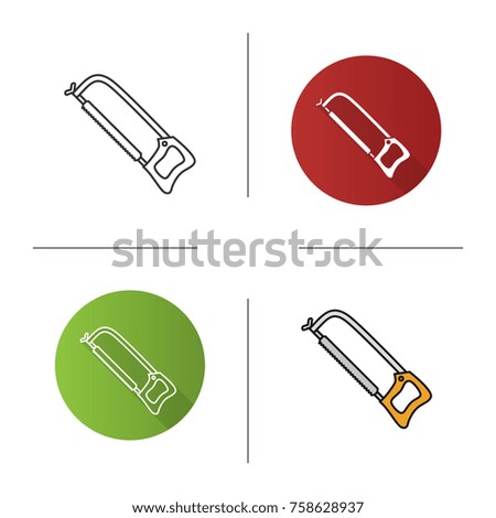 Hand saw icon. Flat design, linear and color styles. Isolated raster illustrations